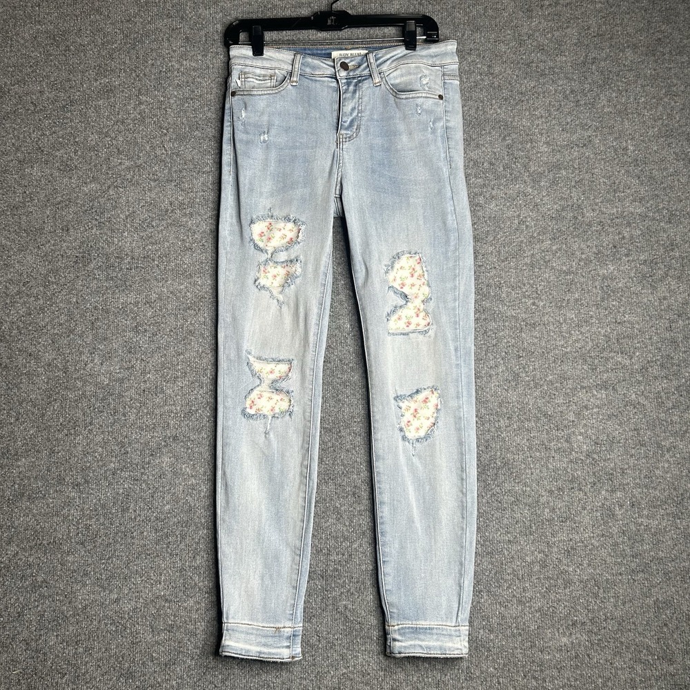 Judy‎ Blue Peek A Bloom Floral Patch Distressed Skinny Jeans Size 5
